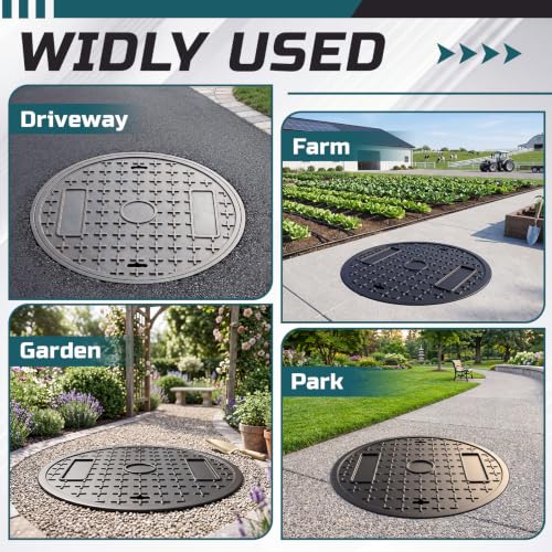 Round Manhole Cover 20 Inch, Hook, Black Recessed Lid - Image 6