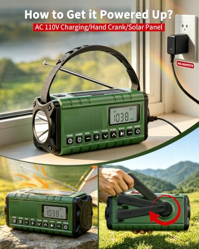 Hand Crank Emergency Radio Am Fm-10000mAh/37000mWh NOAA Weather - Image 7