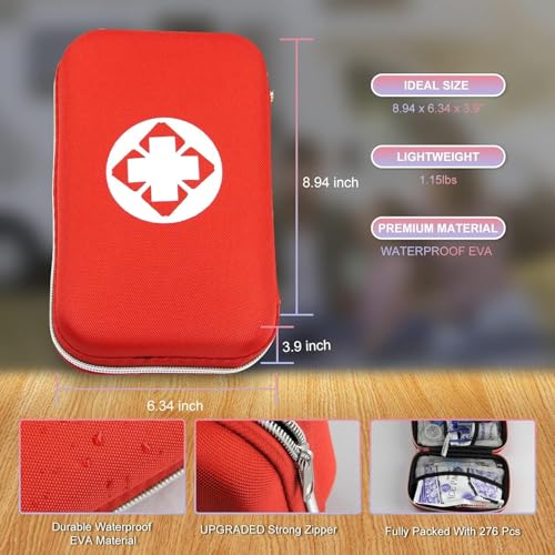 First Aid Kit 276PCS Car Home Camping Essentials Red - Image 4