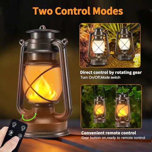 2 Pack Bronze Battery-Powered LED Lanterns with Flickering Flame - Image 3