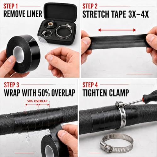 Self-Fusing Silicone Hose Repair Tape Kit with 2 Stainless - Image 6