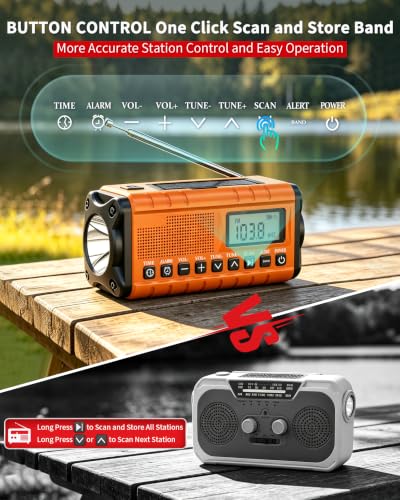 Hand Crank Emergency Radio Am Fm-10000mAh/37000mWh NOAA Weather - Image 4