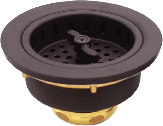 Westbrass D2155-12 Wing Nut Style Large Kitchen Basket Strainer with Waste Disposal Flange and Stopper, Oil Rubbed Bronze