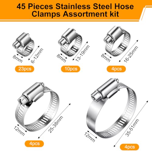 45PCS Stainless Steel Hose Clamps, 1/4 to 2 in (6-51mm) | Hand Tools - Image 3