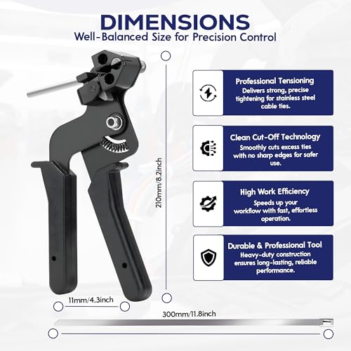 Stainless Steel Cable Tie Gun Black Kit, 100 Pack Metal Zip Ties - Image 3