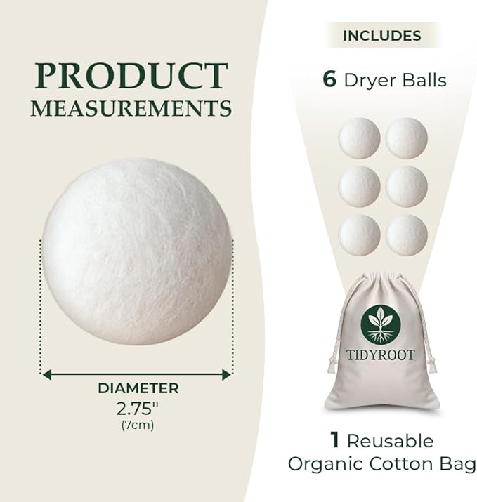 Premium XL Wool Dryer Balls - 6 - Pack 100% New Zealand Wool, Reusable Fabric Softener for 1000+ Loads | Eco-Friendly and Chemical-Free | Reduces Wrinkles and Drying Time - White