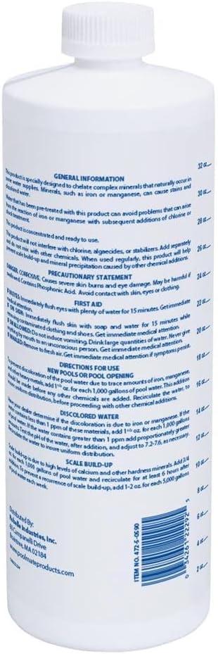 Pool Mate 1-Quart 4-Pack Premium Metal Out Stain and Mineral Inhibitor, Pool Metal Remover, Stain Remover, Made in USA
