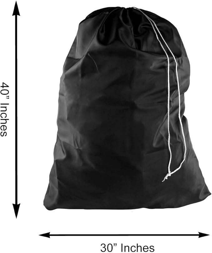 Super Z Outlet Nylon XL Laundry Bag 30" × 40" – Large Capacity Hamper Liner with Locking Drawstring, Machine Washable Clothes Bag, Fits Laundry Baskets, Holds 2 Loads (Black)
