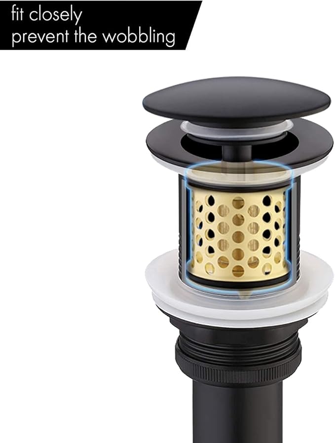 KES Pop Up Drain Without Overflow with Detachable Hair Catcher Sink Drain Strainer for Bathroom Sink Drain Matte Black, S2018D-BK