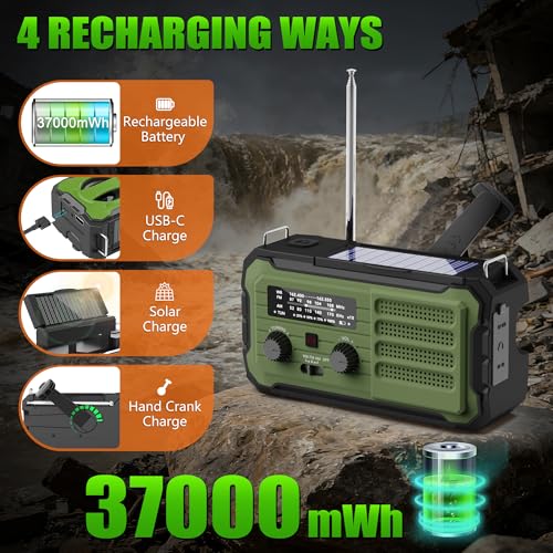 Emergency Radio Hand Crank Solar, 10000mAh/37000mWh Emergency - Image 6