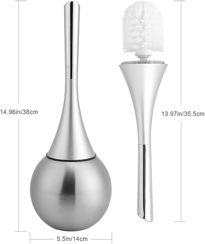 Toilet Brush Set, Stainless Steel Base Water Proof and ABS Plastic Handle Anti Impact, with Concealed Holder for Modern Bathroom Decor (Silver Base)
