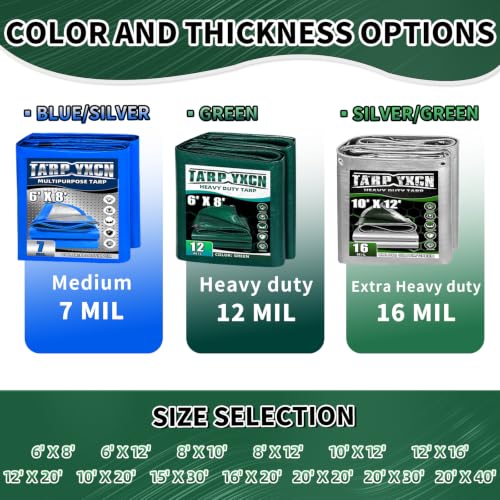 Extra Heavy Duty Tarp 10x12 Ft, 16 Mil Thick (Silver/Green) - Image 3