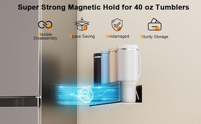 2-Pack Magnetic Stanley Cup Holder with Tumbler Lid & Straw Organizer for Full Stanley 30/40 oz Tumblers - Stores Bottle, Lid & Straw on Fridge/Iron - Removable
