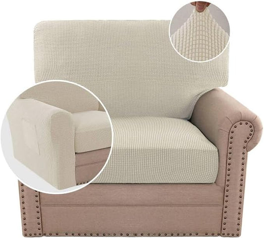 H.VERSAILTEX Multi-Pieces Chair Covers Stretch Couch Covers Form Fitted Seat and Back Cushions Covers (1 Seat Cover Plus 1 Back Cusion Cover, Bonus 2 Armrest Covers), Island Fossi