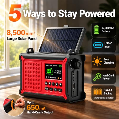 NOAA Emergency Weather Alert Radio with S.A.M.E., 12000mAh Hand - Image 7