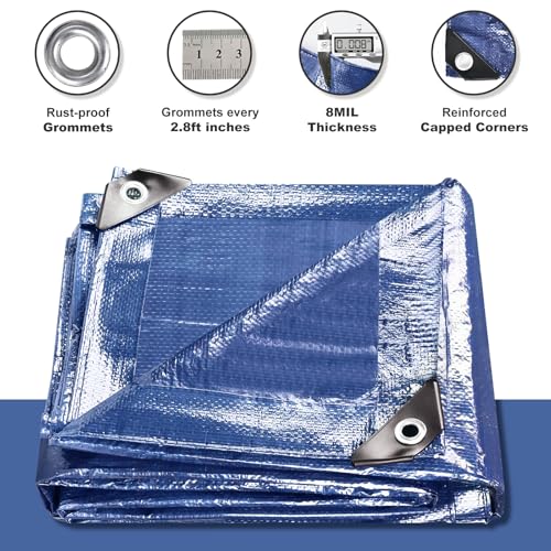 Tarps Waterproof 8x10 Feet, 2 Pack Heavy Duty Blue Tarp Cover 8 - Image 3