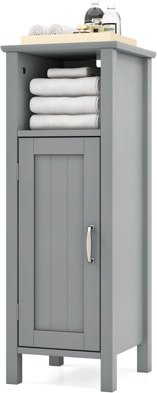 HAPPYGRILL Bathroom Floor Cabinet, Narrow Organizer Console Table Nightstand w/Adjustable Inner Shelves, Freestanding Storage Cabinet for Living Room Kitchen Entryway (Grey)
