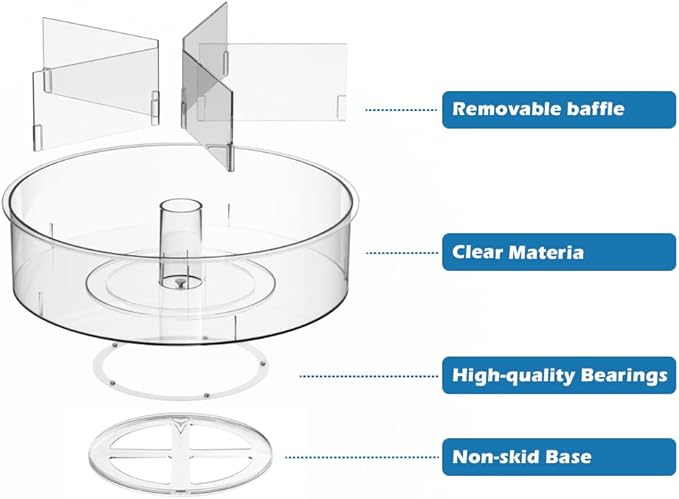 Divided Lazy Susan Turntable Storage Container Rotating Organizer Spinning Organizer Bins for Kitchen Cabinet, Pantry, Refrigerator, Countertop