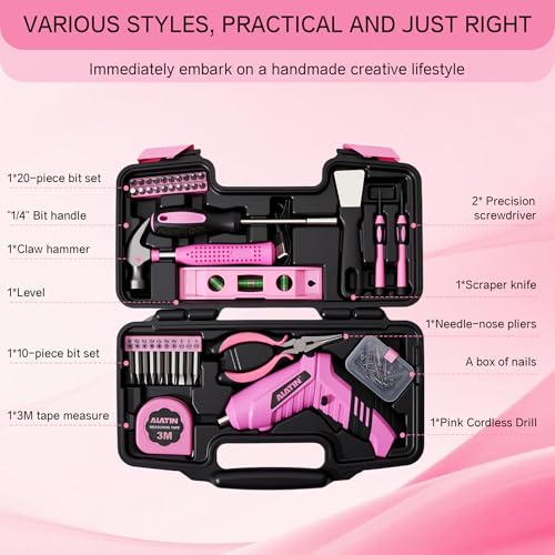 Pink Cordless Screwdriver Tool Set, 40-Piece Household | Hand Tools - Image 3