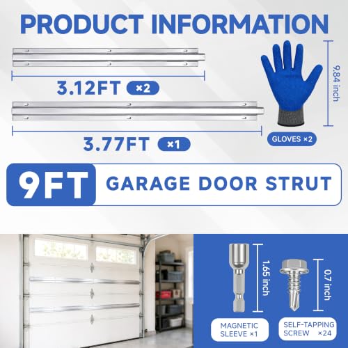 9FT Garage Door Strut, Heavy Duty Galvanized Steel Garage - Image 3