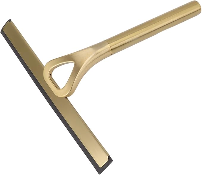 Shower Squeegee for Glass Doors with Adhesive Hook Gold Window Squeegee Rubber Scraper for Bathroom, Window, Mirror, Car Glass, Tile Wall