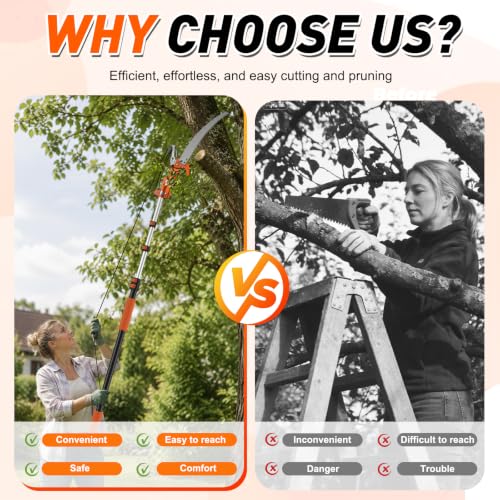 26FT Reach Tree Trimmer, Telescoping Pole Saw with 5-20FT - Image 7