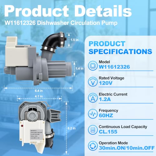 W11612326 W11521435 Dishwasher Circulation Pump Fit for Whirlpool - Image 3