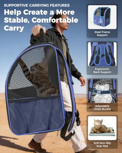 Outdoor Pet Backpack for Cats & Small Dogs, Hiking Travel, Blue - Image 7