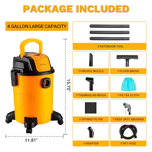 DEKOPRO Shop Vacuum Wet and Dry:4-Gallon 3 Peak HP | Travel Essentials - Image 5