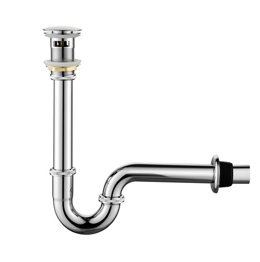 Brass P Trap with Bathroom Sink Stopper: 1-1/4 Sink Drain - Image 1