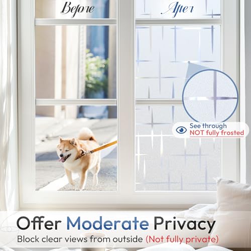 rabbitgoo Frosted Window Privacy Film, Cross Pattern - Image 4