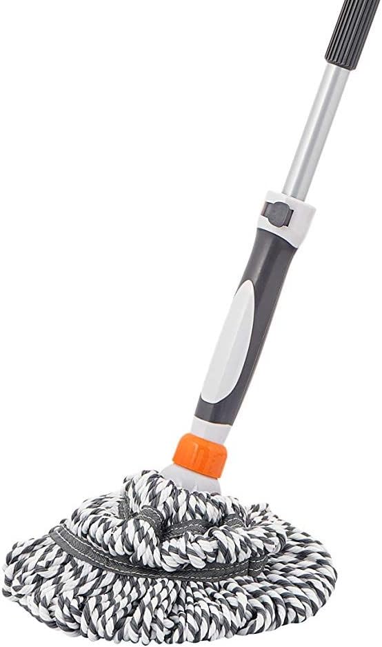 Superio Twist Mop Self Wringing Mop with Scrubber Microfiber Mop for Hardwood, Tile, Laminate Floors -Grey