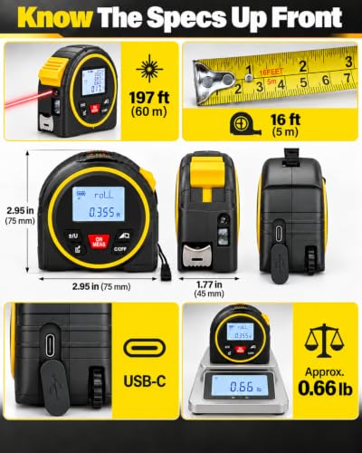 TEPU 3-in-1 Laser Tape Measure, 197FT Range - Image 7