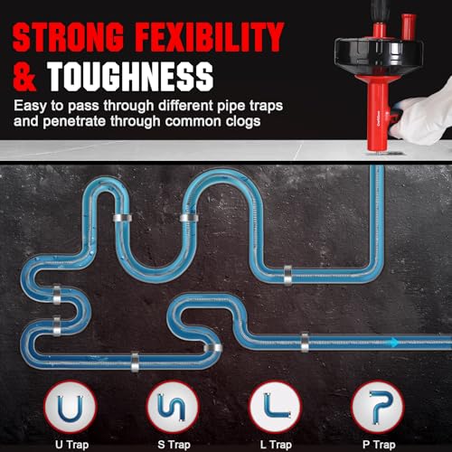 Drain Auger 33 Ft with Easy Cable Rewind System, Plumbing - Image 6