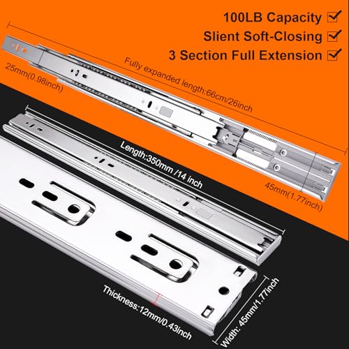 14 inch Drawer Slides 4 Pairs (8pcs) Soft Close 3 fold - Image 3