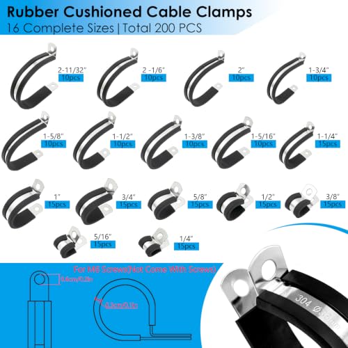 200 Pcs Stainless Steel Cable Clamp, 16 Sizes No Damage | Hand Tools - Image 3