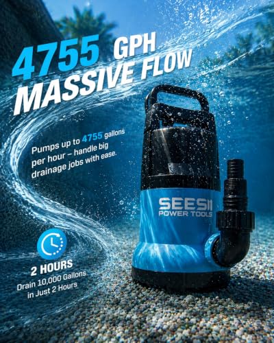 SEESII 1HP Submersible Water Pump, 4755 GPH High Flow w/ 23ft - Image 3