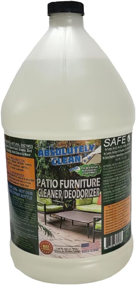 Amazing Patio Furniture Cleaner - Natural Enzymes Easily Remove Dirt, Bird Droppings, Food Stains and More from Your Outdoor and Patio Furniture - USA Made (128oz)
