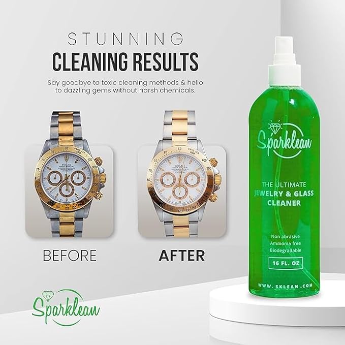 SPARKLEAN Jewelry & Glass Cleaner Spray (16 Oz) - Biodegradable, Ammonia-Free Solution for Gold, Silver & Diamond Rings - Safe for Ultrasonic Machines - Eco-Friendly - Value Size