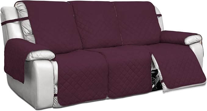 PureFit Water Resistant Reversible Sofa Covers for Reclining Sofa 3 Seat - Non Slip Split Recliner Couch Cover for 3 Cushion Couch, Washable Furniture Protector for Kids, Dogs (3 Seat, Wine/Beige)