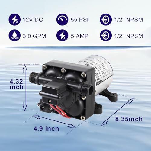 RV Water Pump 12 Volt DC 3.0GPM 55PSI Replacement | Kitchen Essentials - Image 3