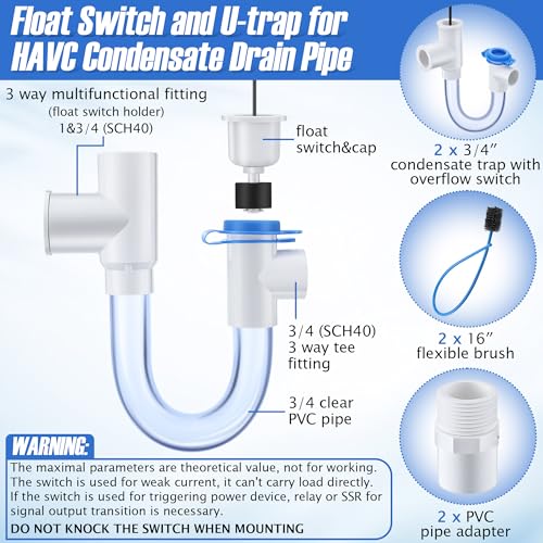 2 Pack 3/4" Condensate Trap with Built in Overflow Switch, White - Image 7
