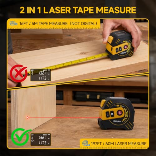2-in-1 Laser Tape Measure, 197Ft Rechargeable Laser - Image 3