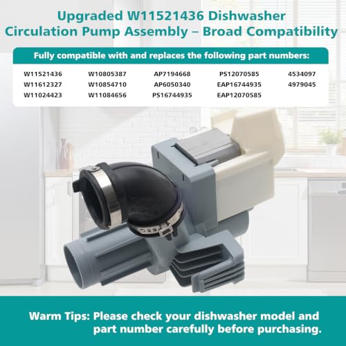 W11612327 W11521436 Dishwasher Circulation Pump Assembly - Image 5