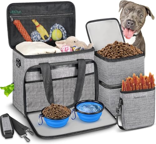 6 Set Dog Travel Bag, Large Pet Travel Kit for Supplies, Grey - Image 2