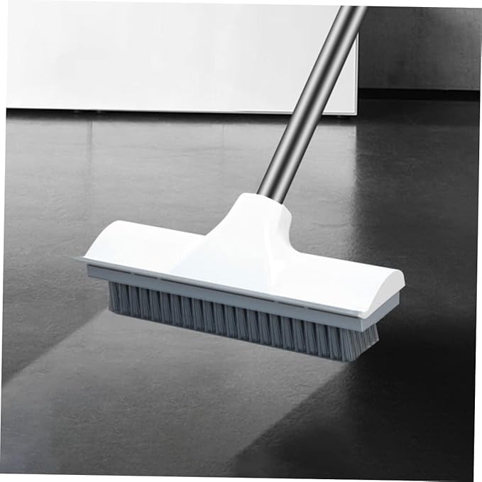 Healifty Floor Scrub Brush with Long Ergonomic Handle for Bathroom and Stiff Bristles Scrubber and Scraper Combo for Tile Grout Bathtub and Floor Corners Space Saving Hanging Design