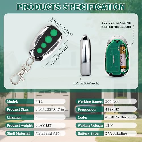 4 PCS M12 Gate Remote Control Transmitter 433.92 MHz Garage Door - Image 3