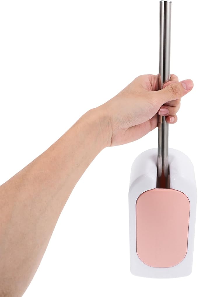 Wall-Mounted Long Handle Toilet Brush Set with Soft Bristles, Plastic Holder for Bathroom Deep Cleaning, Nordic Pink Bathroom Accessories