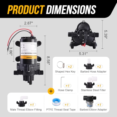 12V RV Water Pump, 4.0 GPM 45 PSI Diaphragm Pump - Image 3