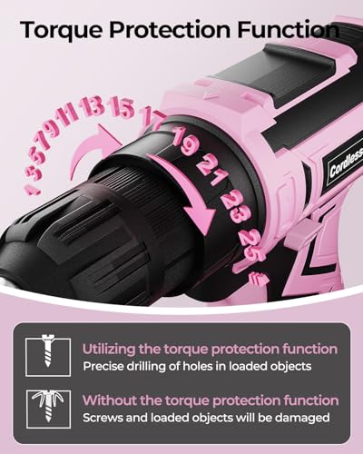 Pink Cordless Drill Set, VIWKO 20V Electric Power Drill for Women - Image 7
